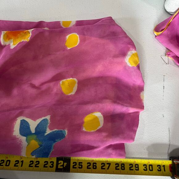 Vintage Cache Pink Large Flower Wide Leg Chiffon Jumpsuit Womens Size 4 - Picture 10 of 11